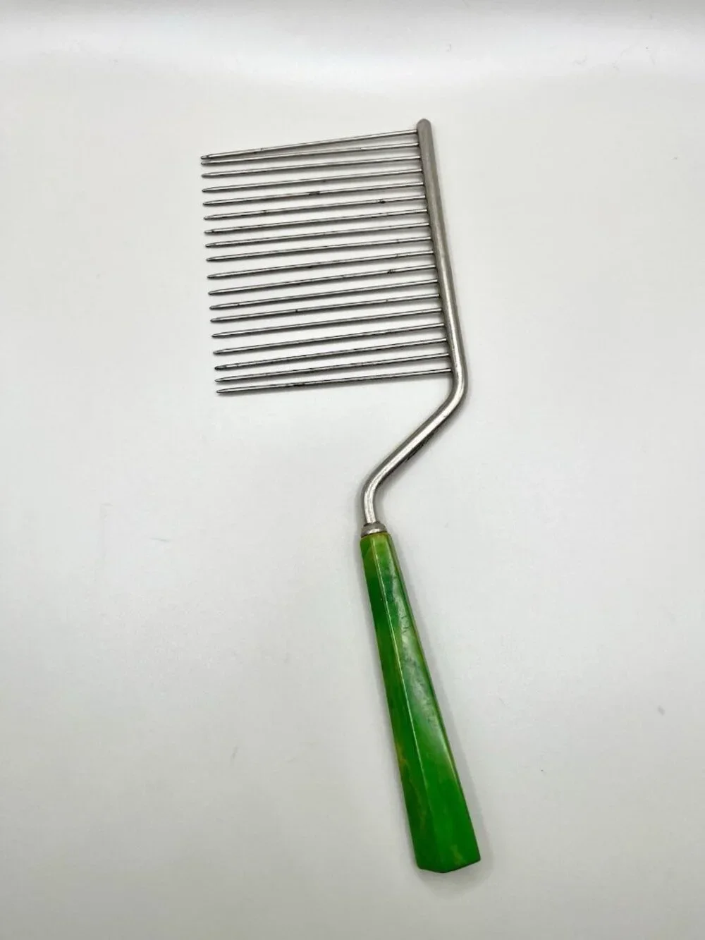 Vintage 30s 40s Green Marbled Bakelite Angel Food Cake Breaker Comb Mid Century